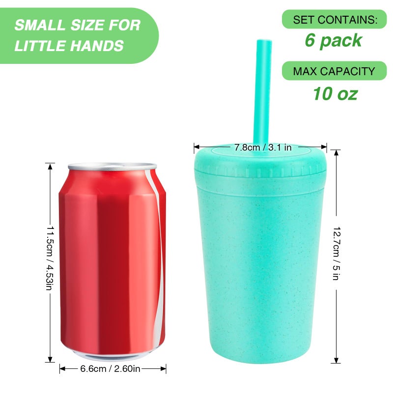 shopwithgreen 10 oz Wheat Straw Cups with Lids and Silicone Straws, Unbreakable Drinking Glasses, Plastic Cups for Kitchen, Small Tumbler Cups with Cleaning Brush, BPA Free, Dishwasher & Microwave Safe, 6 Pack - Image 4