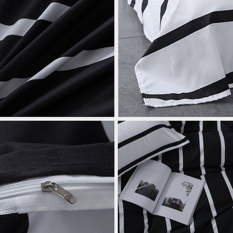 Black and White Bedspread Set Mix Color Black and White Simple Striped Bedding Set Multi-size Bedspread Four-piece Set Aloe Cotton Bedclothes Sheet Quilt Cover Pillow Cover - Image 2