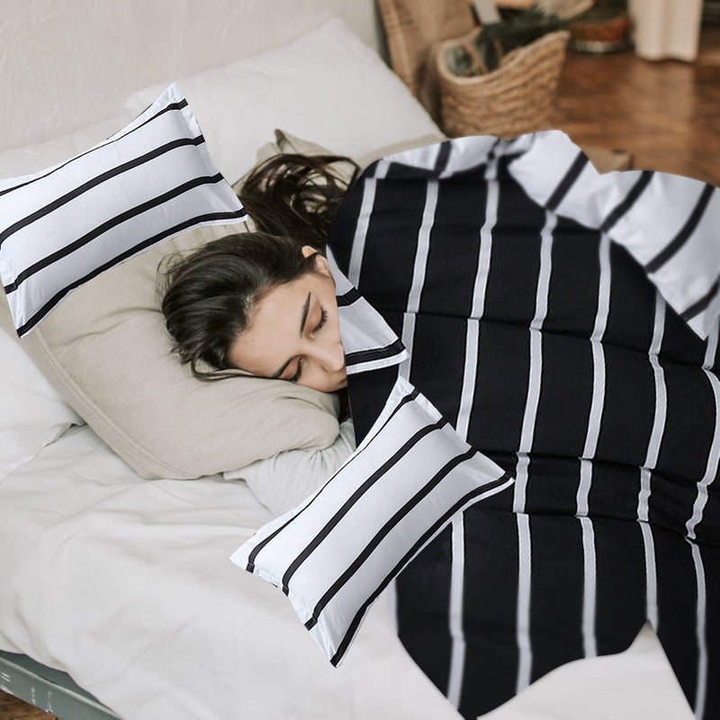 Black and White Bedspread Set Mix Color Black and White Simple Striped Bedding Set Multi-size Bedspread Four-piece Set Aloe Cotton Bedclothes Sheet Quilt Cover Pillow Cover - Image 4