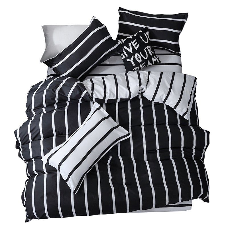 Black and White Bedspread Set Mix Color Black and White Simple Striped Bedding Set Multi-size Bedspread Four-piece Set Aloe Cotton Bedclothes Sheet Quilt Cover Pillow Cover - Image 1