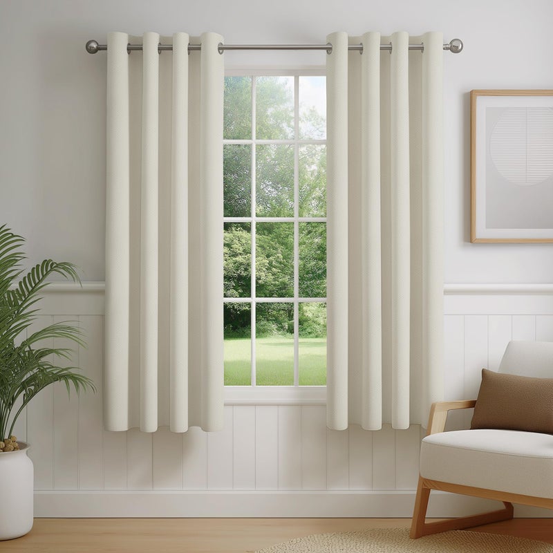 FMFUNCTEX 100% Beige Blackout Curtains for Bedroom, Cream Weave Textured Curtains 54 Inch Length Thermal Insulated Curtains for Living Room, Farmhouse Drapes Grommet Room Darkening 2 Panels - Image 1