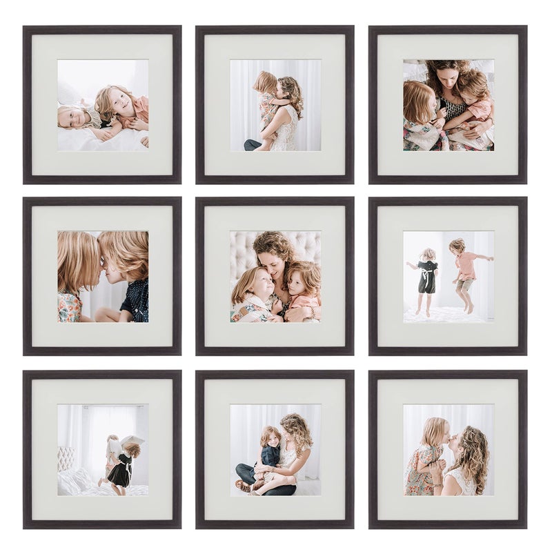 Sheffield Home 9 Piece Gallery Wall Frame Set, 12x12 Inch, Dark Oak - Image 1