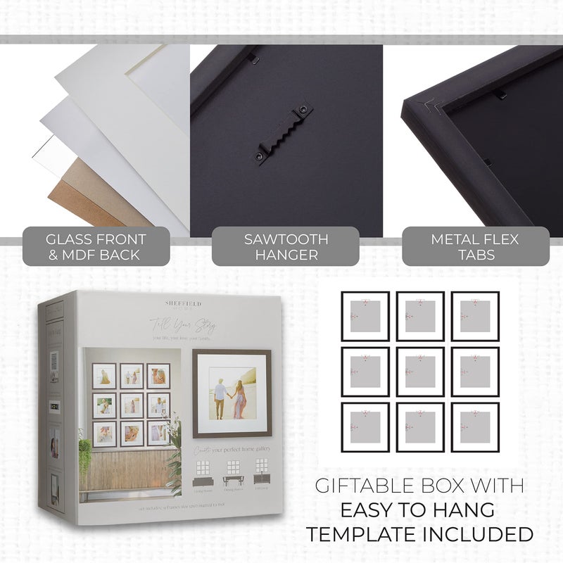 Sheffield Home 9 Piece Gallery Wall Frame Set, 12x12 Inch, Dark Oak - Image 5