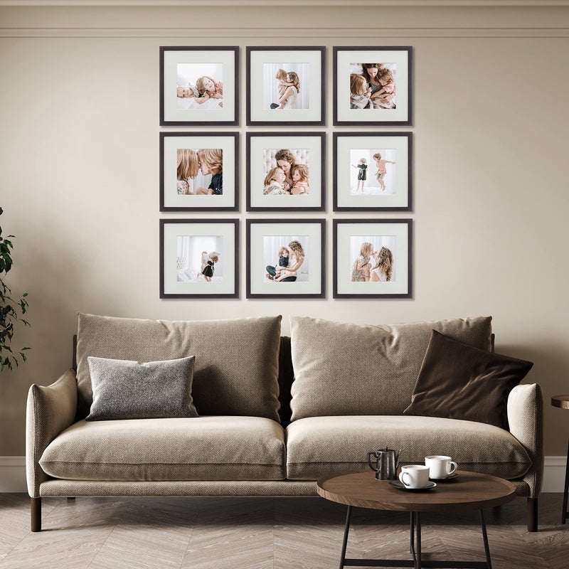 Sheffield Home 9 Piece Gallery Wall Frame Set, 12x12 Inch, Dark Oak - Image 2