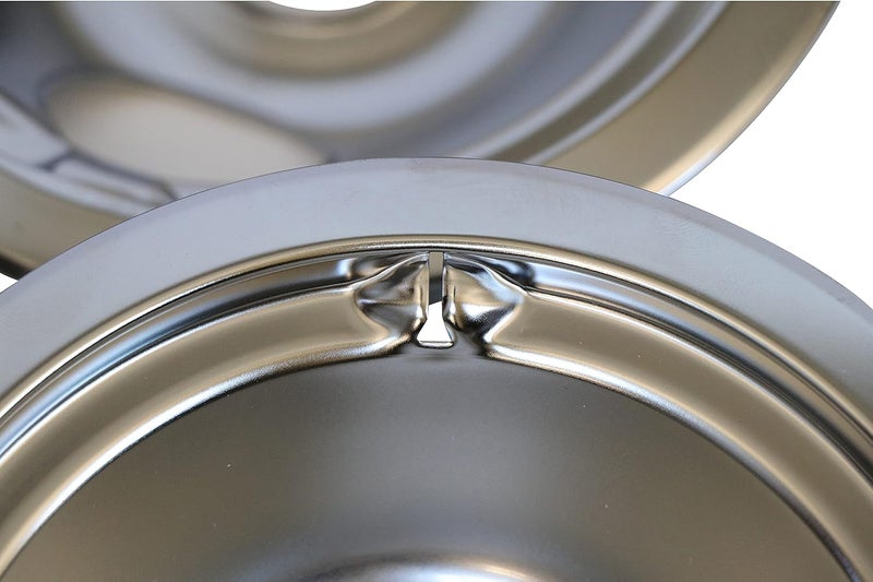 Kitchen Basics 101 Made in the USA WB31T10010 and WB31T10011 Replacement Chrome Drip Pans for GE/Hotpoint Electric Range with Locking Slot - Includes 2 6-Inch and 2 8-Inch Pans, 4 Pack - Image 4
