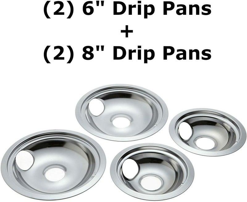 Kitchen Basics 101 Made in the USA WB31T10010 and WB31T10011 Replacement Chrome Drip Pans for GE/Hotpoint Electric Range with Locking Slot - Includes 2 6-Inch and 2 8-Inch Pans, 4 Pack - Image 5