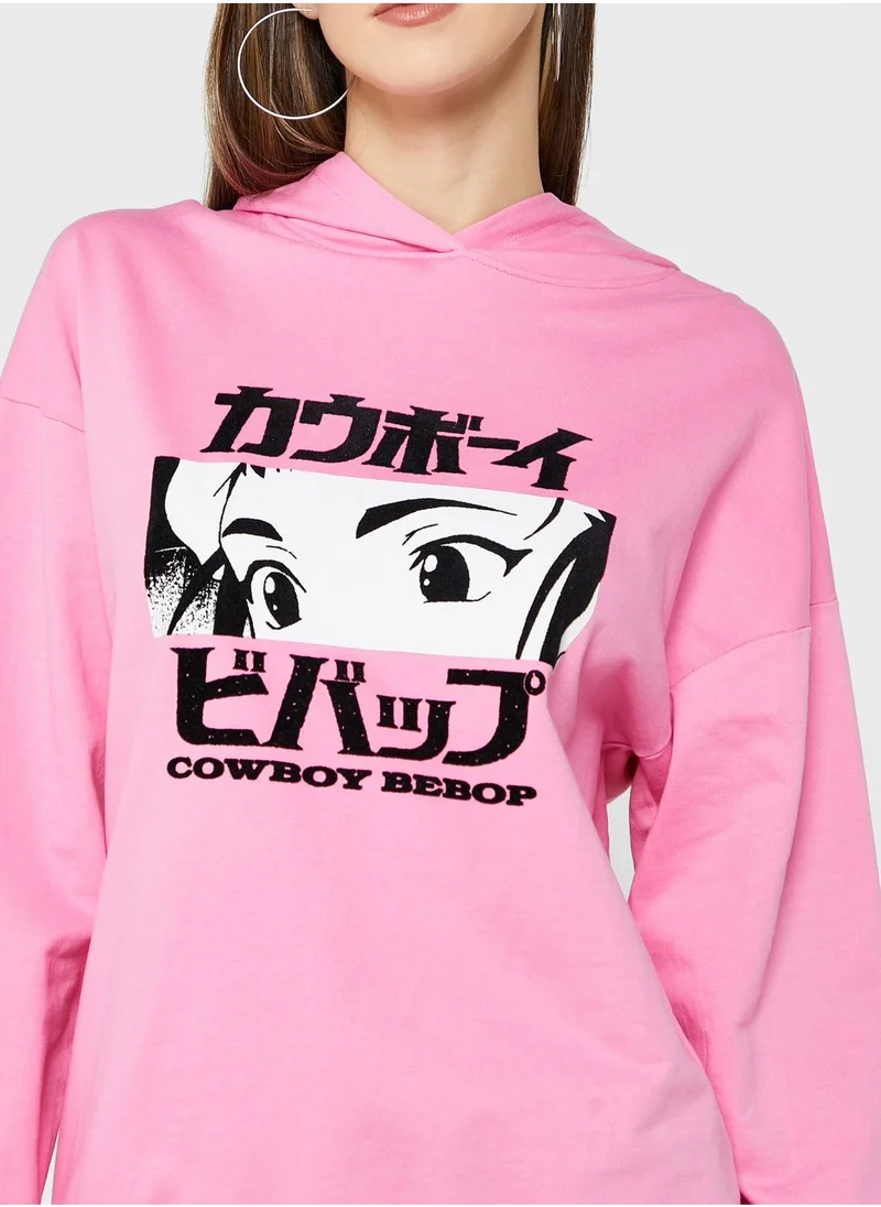Cowboy Bebop Printed Pocket Detail Hoodie