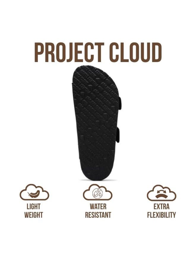 Project Cloud Genuine Leather Flat Sandals for Women 2025 Comfortable Beach Essentials Womens Sandals Memory Foam Vacation Essentials Slides for Women Footwear (Santorini), Onyx Leather, 7 - Image 4