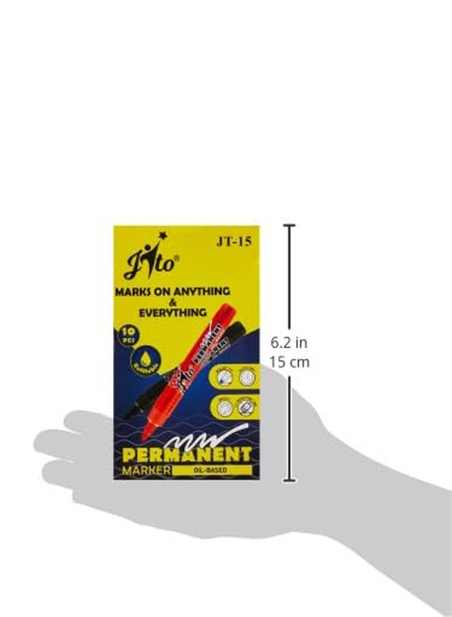 قلم تحديد دائم JITO JT-15، قابل لإعادة التعبئة، رأس مدبب، عرض الخط 2.5 مم، كتابة مقاومة للمسح، غير سام وخالٍ من الزيلين، 10 أقلام في العبوة، لون الحبر: أخضر - Image 4