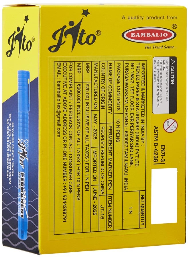 قلم تحديد دائم JITO JT-15، قابل لإعادة التعبئة، رأس مدبب، عرض الخط 2.5 مم، كتابة مقاومة للمسح، غير سام وخالٍ من الزيلين، 10 أقلام في العبوة، لون الحبر: أخضر - Image 3