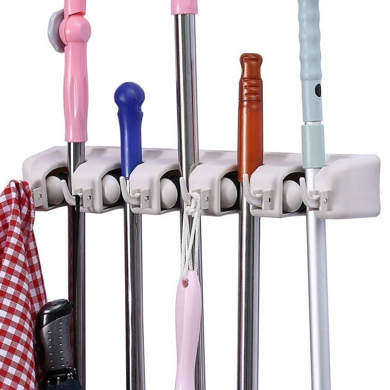 Nirvik Mop and Broom Holder Upgraded with Effective Strong Holding 5 Slot Position with 6 Hooks Garage Storage up to 11 Tools Wall Mounted Organize Ideas - Image 1