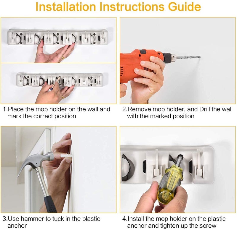 Nirvik Mop and Broom Holder Upgraded with Effective Strong Holding 5 Slot Position with 6 Hooks Garage Storage up to 11 Tools Wall Mounted Organize Ideas - Image 2