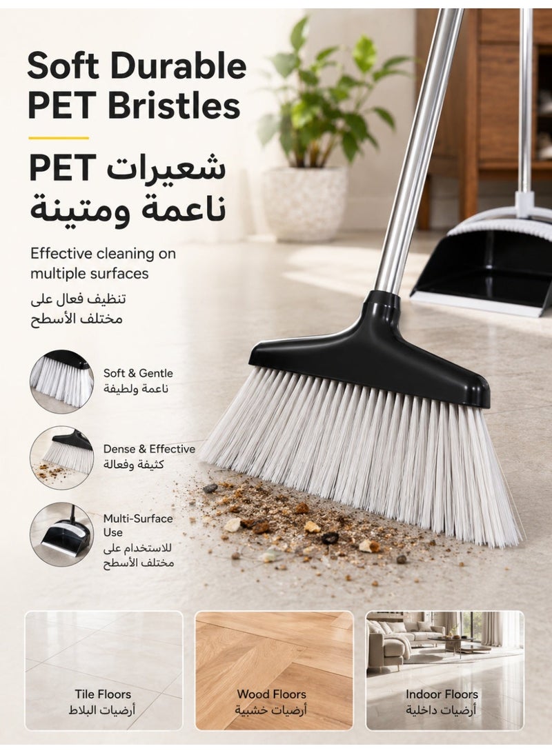 OHAHO Upgrade Broom and Dustpan Set, Self-Cleaning with Dustpan Teeth, Indoor & Outdoor Sweeping, Ideal for Dog Cat Pets Home Use, Stand Up Broom and Dustpan - Black broom set - Image 5