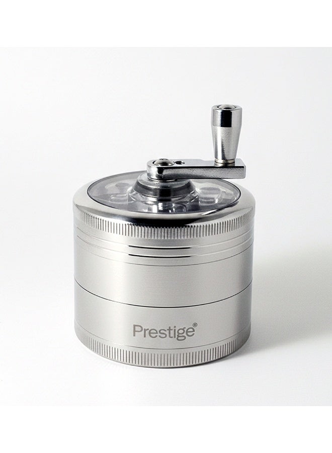 Prestige Herb Grinder 4 Layers Grinder | Hand Crank Spice/Coffee Mill with Magnetic Lid (Silver) | PR50633 - Image 1