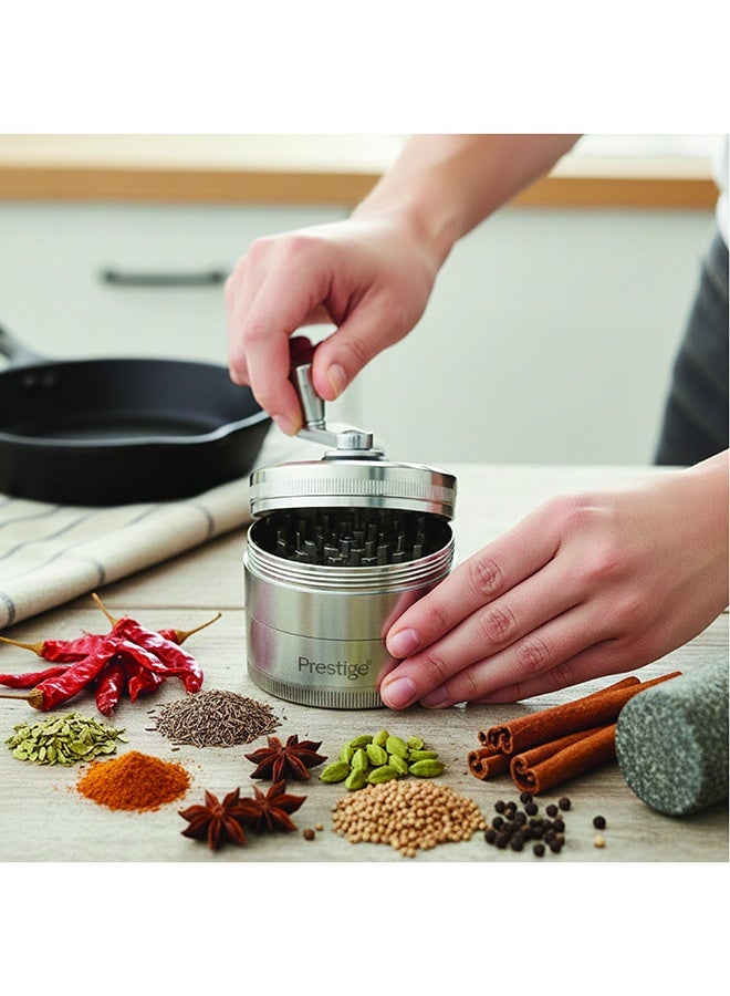 Prestige Herb Grinder 4 Layers Grinder | Hand Crank Spice/Coffee Mill with Magnetic Lid (Silver) | PR50633 - Image 5