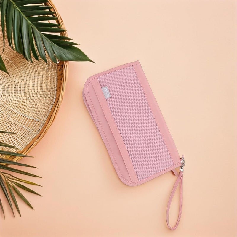 Travel Document Organizer Rfid Passport Holder Card Storage Bag Small Travel Wallet for Women and Men, Multifunctional Portable Credit Card Organizer for Secure Trip Use, Pink - Image 5