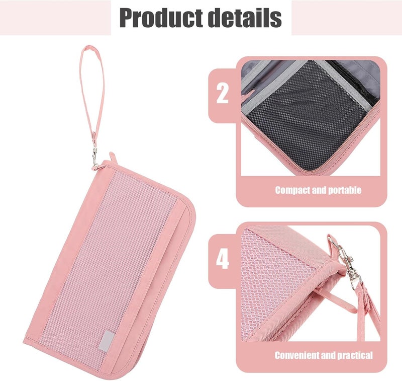 Travel Document Organizer Rfid Passport Holder Card Storage Bag Small Travel Wallet for Women and Men, Multifunctional Portable Credit Card Organizer for Secure Trip Use, Pink - Image 3