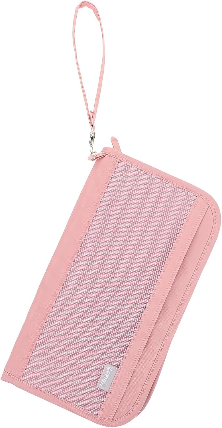 Travel Document Organizer Rfid Passport Holder Card Storage Bag Small Travel Wallet for Women and Men, Multifunctional Portable Credit Card Organizer for Secure Trip Use, Pink - Image 1