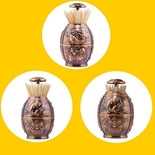 ANGROC Push Style Retro Metal Automatic Toothpick Holder Case Can Box Container for Home Restaurant Café Club Bar Hotel Usage ( Red Bronze ) - Image 4