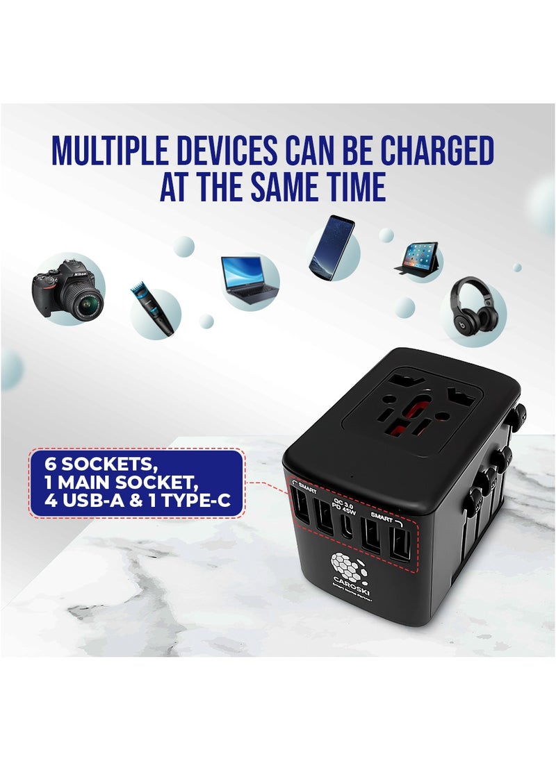 CAROSKI Universal Travel Adapter Power Charger 5.4A with Type-C PD 45W Quick Charging Adaptor  - Image 5