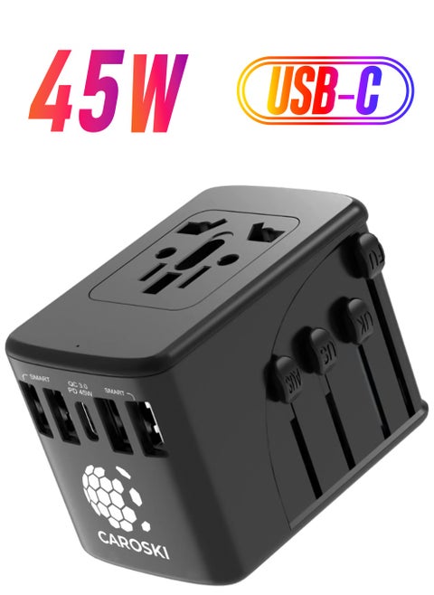 Universal Travel Adapter Power Charger 5.4A with Type-C PD 45W Quick Charging Adaptor