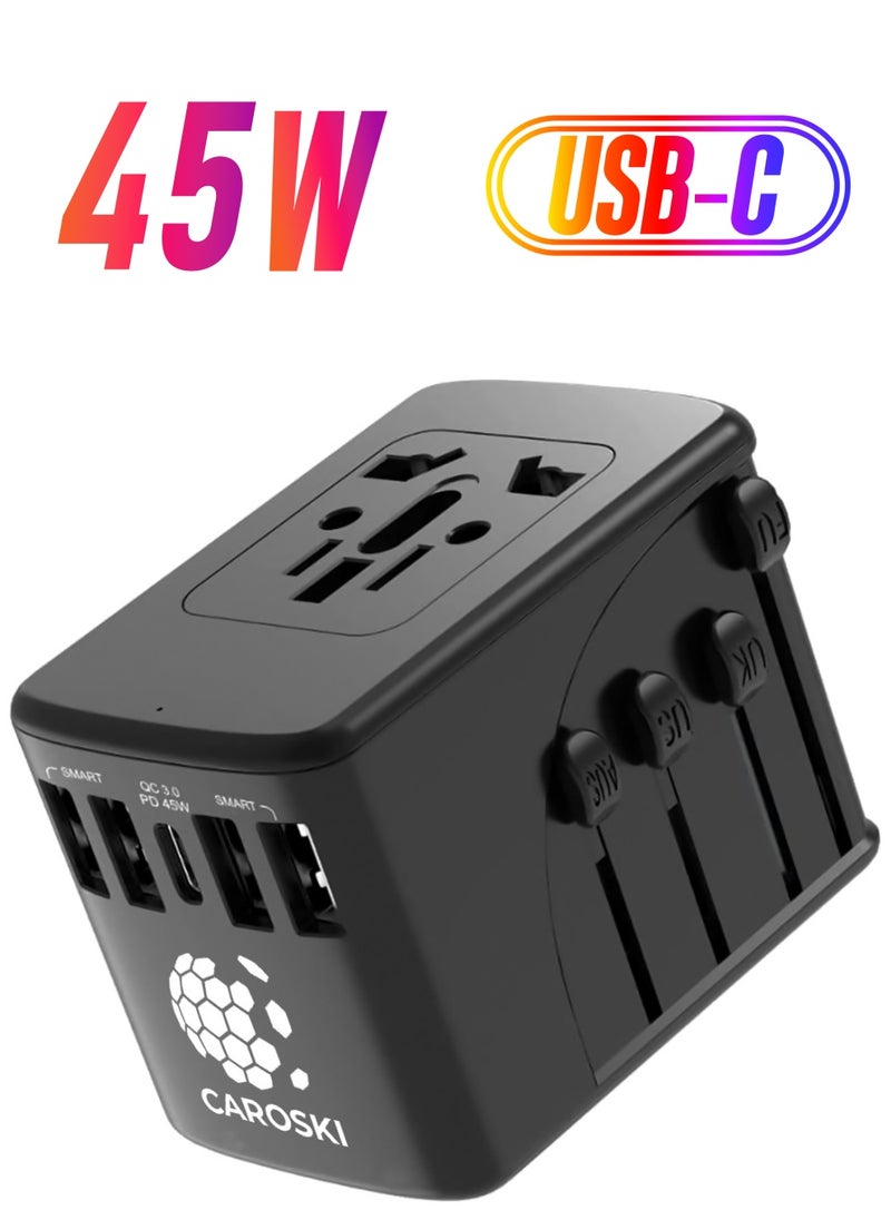 CAROSKI Universal Travel Adapter Power Charger 5.4A with Type-C PD 45W Quick Charging Adaptor  - Image 1