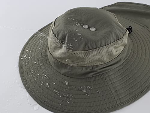 Home Prefer Outdoor UPF50+ Mesh Sun Hat Wide Brim Fishing Hat with Neck Flap (Pea Green) - Image 4