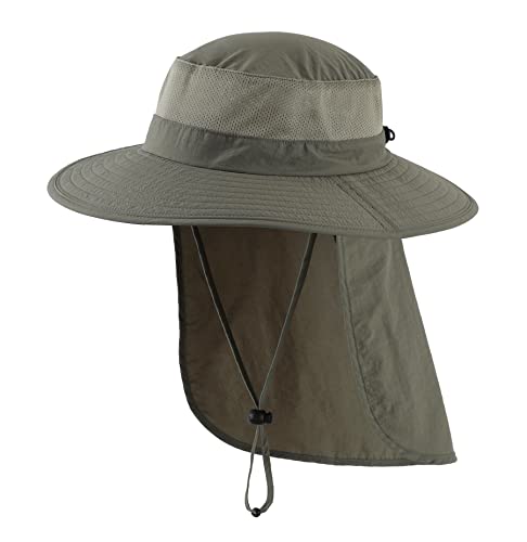 Home Prefer Outdoor UPF50+ Mesh Sun Hat Wide Brim Fishing Hat with Neck Flap (Pea Green) - Image 1