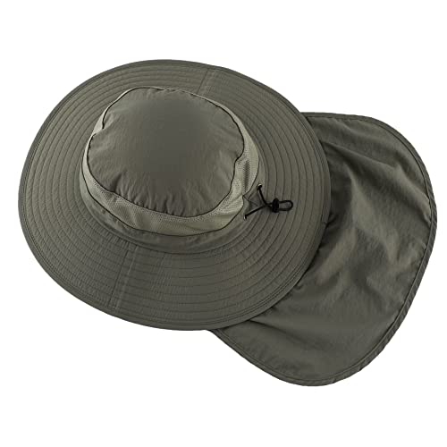 Home Prefer Outdoor UPF50+ Mesh Sun Hat Wide Brim Fishing Hat with Neck Flap (Pea Green) - Image 3