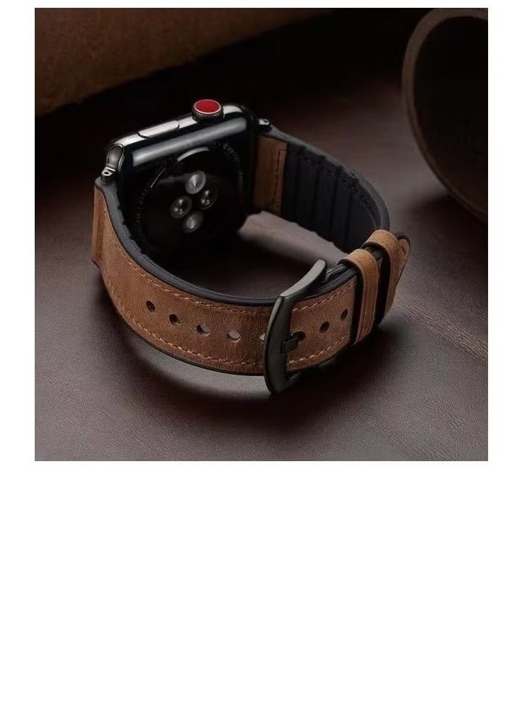 Premium Leather Apple Watch Strap Compatible with Apple Watch Band 38mm 40mm 41mm 42mm 44mm 45mm 49mm  ola Leather Bracelet for iWatch Ultra 2/Ultra Series 9/8/7/6/5/4/3/2/1/SE/SE2 Women Men - Image 3