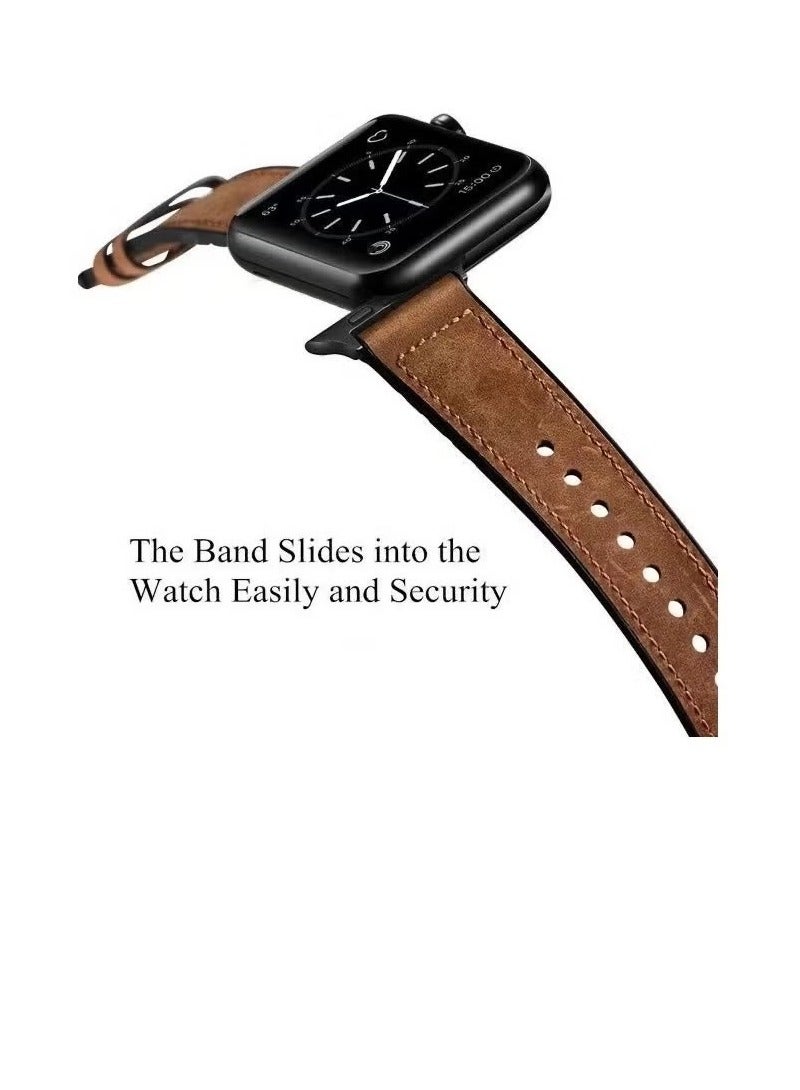 Premium Leather Apple Watch Strap Compatible with Apple Watch Band 38mm 40mm 41mm 42mm 44mm 45mm 49mm  ola Leather Bracelet for iWatch Ultra 2/Ultra Series 9/8/7/6/5/4/3/2/1/SE/SE2 Women Men - Image 5