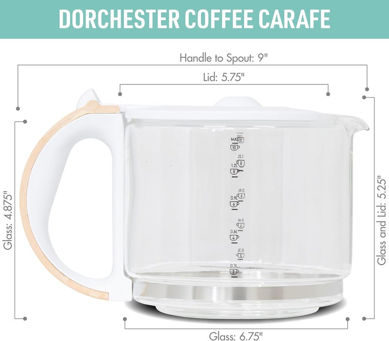 HADEN 10-Cup Replacement Glass Carafe Pot with Lid for Dorchester Coffee Maker, Matte White - Image 4