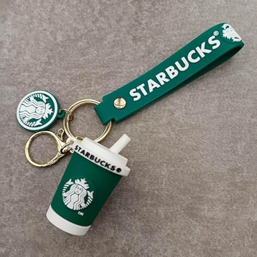 FowWelt Cartoon Characters Keychain for Girls & Boys – Cute Silicone Keyring Accessories | Key Purse, Backpack, Car Charm | Fun Anime Style Kids Gift | Lightweight & Durable (Starbucks Green Cup) - Image 5