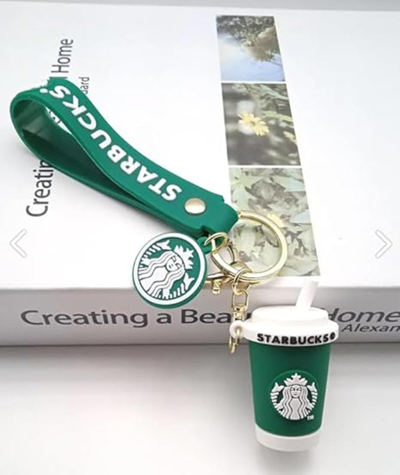 FowWelt Cartoon Characters Keychain for Girls & Boys – Cute Silicone Keyring Accessories | Key Purse, Backpack, Car Charm | Fun Anime Style Kids Gift | Lightweight & Durable (Starbucks Green Cup) - Image 2