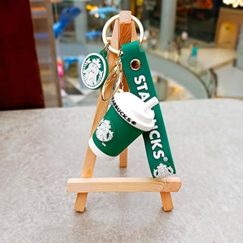 FowWelt Cartoon Characters Keychain for Girls & Boys – Cute Silicone Keyring Accessories | Key Purse, Backpack, Car Charm | Fun Anime Style Kids Gift | Lightweight & Durable (Starbucks Green Cup) - Image 3