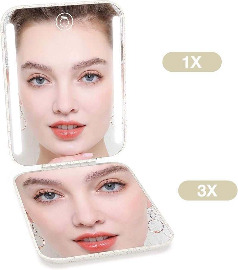 Kintion Rechargeable Pocket Mirror, Wheat Straw Material 1X/3X Magnification Portable Compact Mirror, Handheld Travel Mirror, Small Purse Mirrors for Women, Apricot - Image 4
