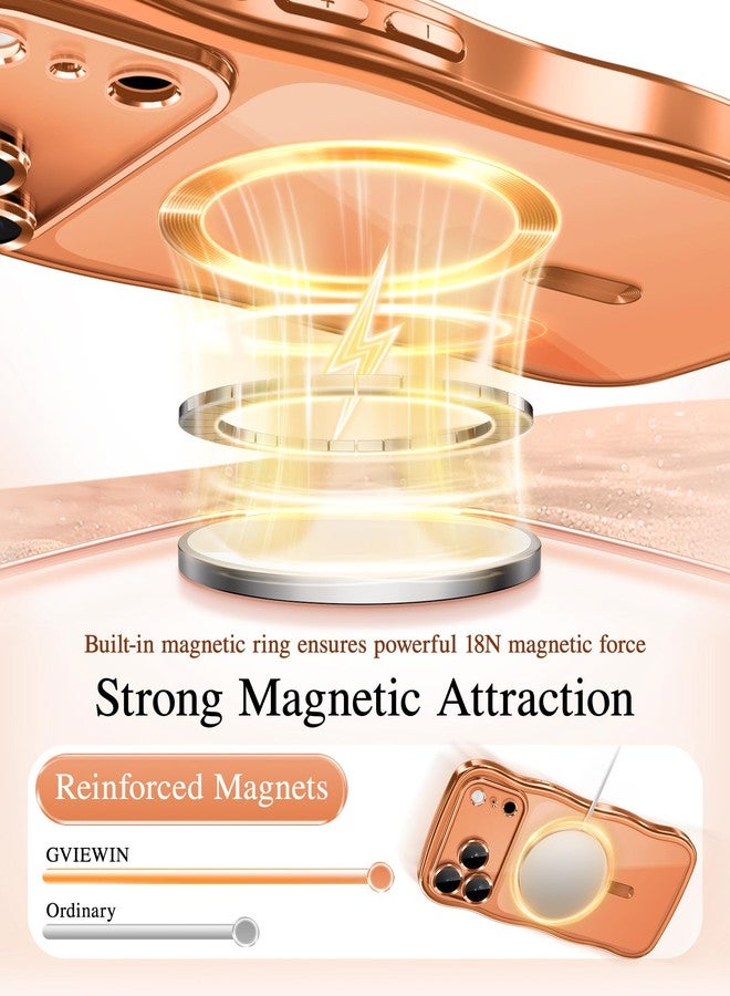 GVIEWIN for iPhone 17 Pro Max Case [Compatible with MagSafe][Upgraded Full Camera Protection][Cute Wave Frame] Glossy Slim Shockproof Protective Magnetic Phone Case for 17 Pro Max 6.9'', Clear/Orange - Image 4