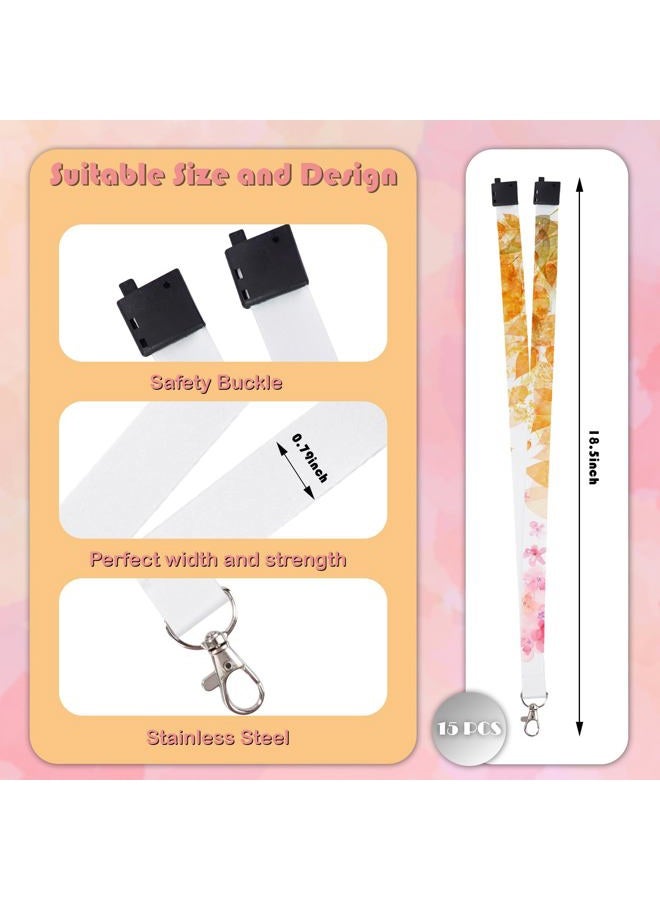 RYKOMO 15 Pieces Sublimation Blank Lanyards White Sublimation Lanyards Neck Lanyards with Badge Holder DIY Sublimation Lanyards with Detachable Buckles Heat Transfer Lanyards for Keychain Card Name - Image 2
