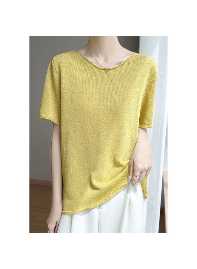 XINYANG V-neck Short Sleeve T-shirt For Women - 2025 Summer Thin Knitted Slim-fit Solid Color Basic Top - Image 4