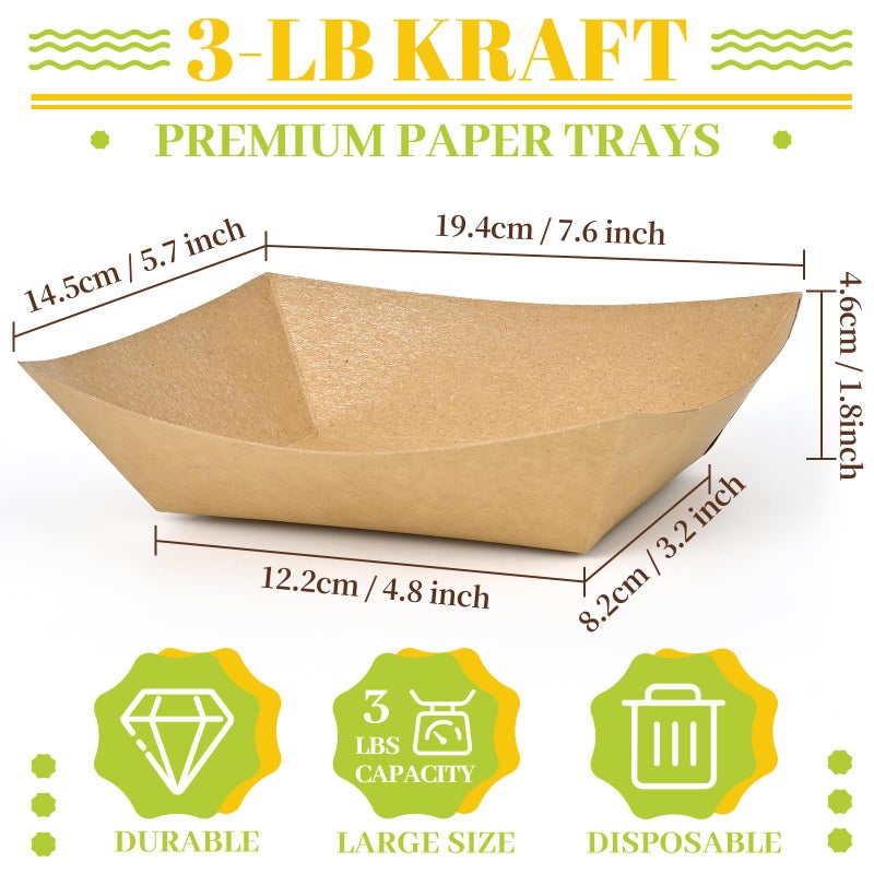 Ocmoiy 3lb Paper Food Trays, 50 Pack Disposable Nacho Trays, Heavy-Duty Kraft Paper Food Boats Holders Serving Basket Trays for Snack, BBQ Picnic Wedding Party - Image 2