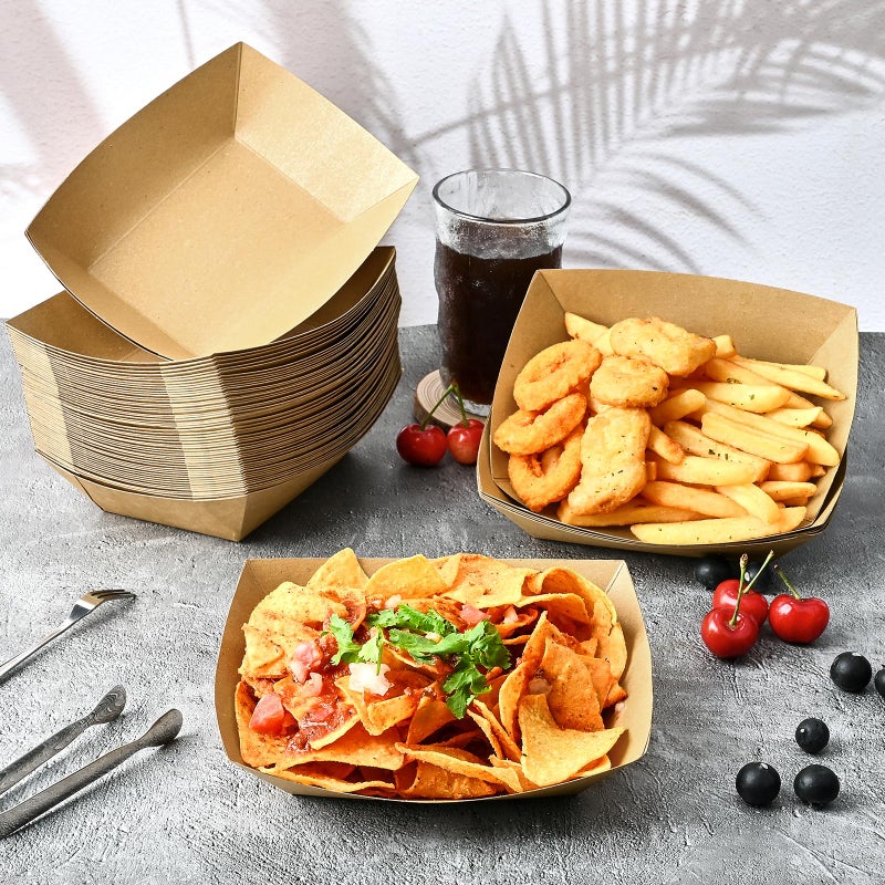Ocmoiy 3lb Paper Food Trays, 50 Pack Disposable Nacho Trays, Heavy-Duty Kraft Paper Food Boats Holders Serving Basket Trays for Snack, BBQ Picnic Wedding Party - Image 5