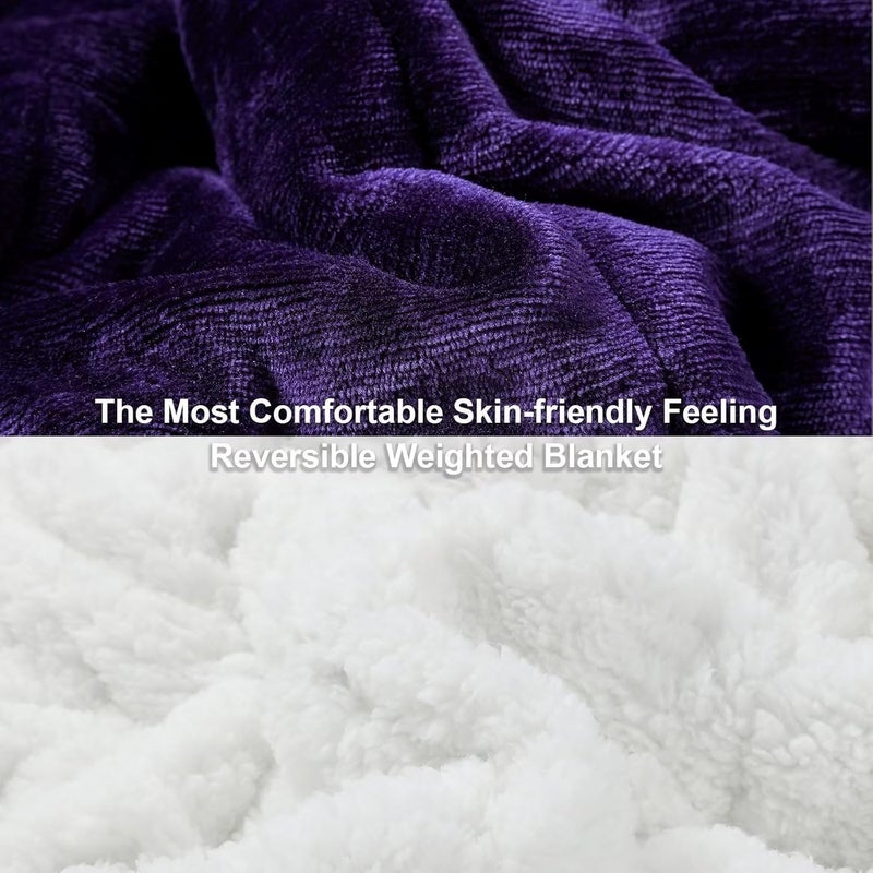 Alomidds Weighted Blanket for Adults,12 lbs Twin Size Heavy Blanket with Soft Shiny Velour Fleece and Fluffy Warm Sherpa for Couch Bed and Sofa, Calming and Relaxing, 48 x 72 inches 12 lb.Purple - Image 3