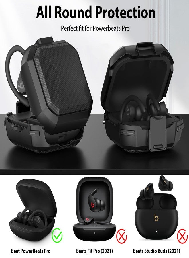 AIRSPO Powerbeats Pro Case, Power Beats Pro Case Cover with Lock Military Hard Shell Carbon Fiber Black Protective Cover for Powerbeats Pro Wireless Earbuds Case, Black - Image 2