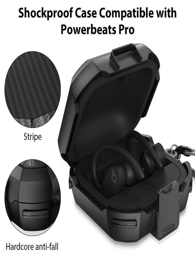 AIRSPO Powerbeats Pro Case, Power Beats Pro Case Cover with Lock Military Hard Shell Carbon Fiber Black Protective Cover for Powerbeats Pro Wireless Earbuds Case, Black - Image 4