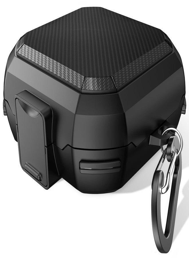 AIRSPO Powerbeats Pro Case, Power Beats Pro Case Cover with Lock Military Hard Shell Carbon Fiber Black Protective Cover for Powerbeats Pro Wireless Earbuds Case, Black - Image 1