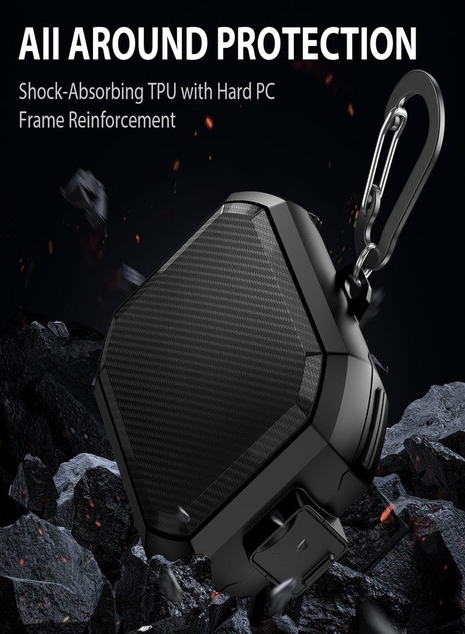 AIRSPO Powerbeats Pro Case, Power Beats Pro Case Cover with Lock Military Hard Shell Carbon Fiber Black Protective Cover for Powerbeats Pro Wireless Earbuds Case, Black - Image 3