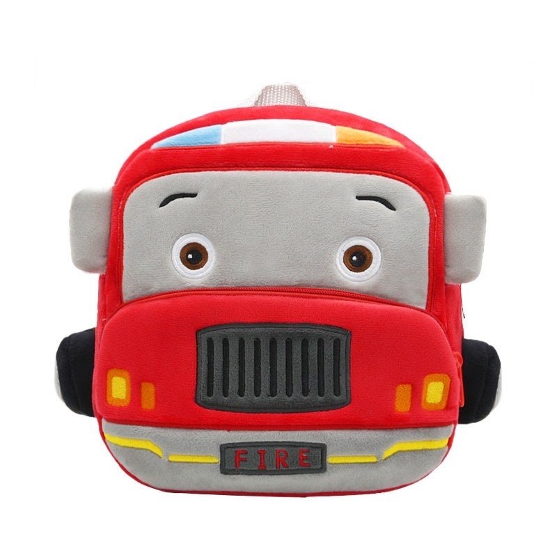 Plush Kids Backpack, Medium Fire Truck Vehicle Design, Soft Lightweight School Bag for Toddlers and Preschool Kids - Image 1