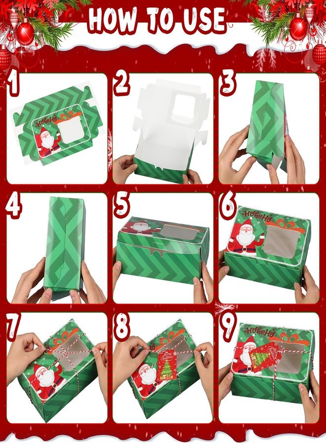 Zhanmai Large Christmas 64 Pc Cookie Boxes with Window 8.6 x 6 x 2.7 Inch Holiday Bakery Treat Xmas Pastry Boxes with Ribbon DIY Gift Tag for Party Favor Gift Giving(Classic - Image 4