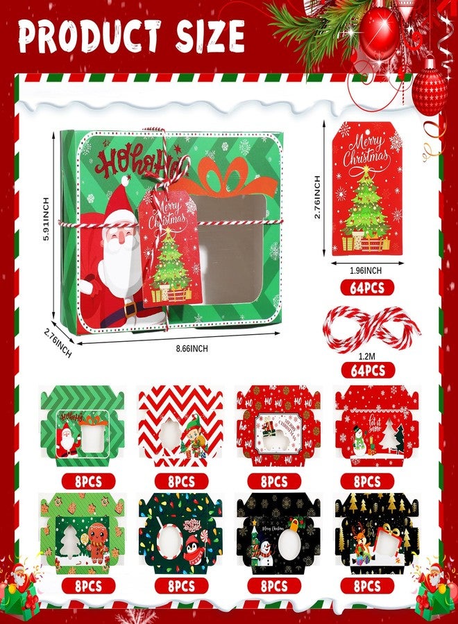 Zhanmai Large Christmas 64 Pc Cookie Boxes with Window 8.6 x 6 x 2.7 Inch Holiday Bakery Treat Xmas Pastry Boxes with Ribbon DIY Gift Tag for Party Favor Gift Giving(Classic - Image 2