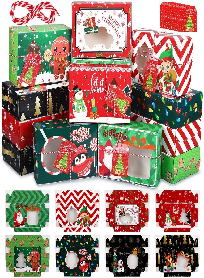 Zhanmai Large Christmas 64 Pc Cookie Boxes with Window 8.6 x 6 x 2.7 Inch Holiday Bakery Treat Xmas Pastry Boxes with Ribbon DIY Gift Tag for Party Favor Gift Giving(Classic - Image 1
